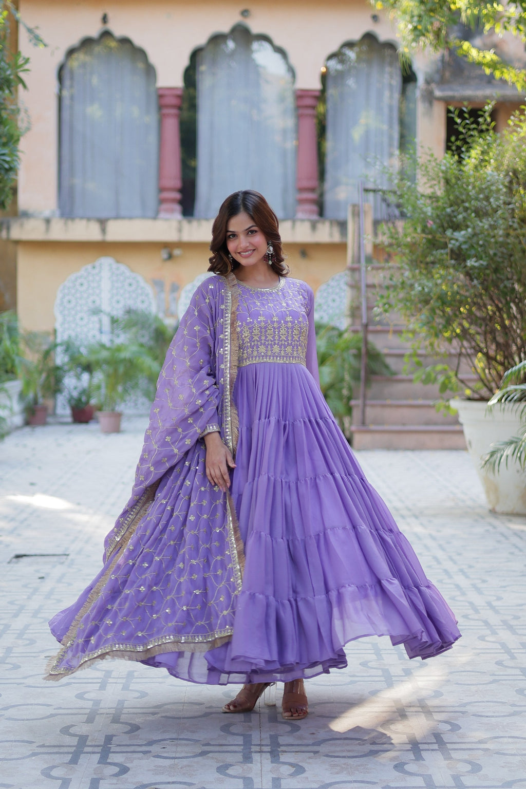 Purple Star Georgette Anarkali Set with Rich Sequins Embroidery