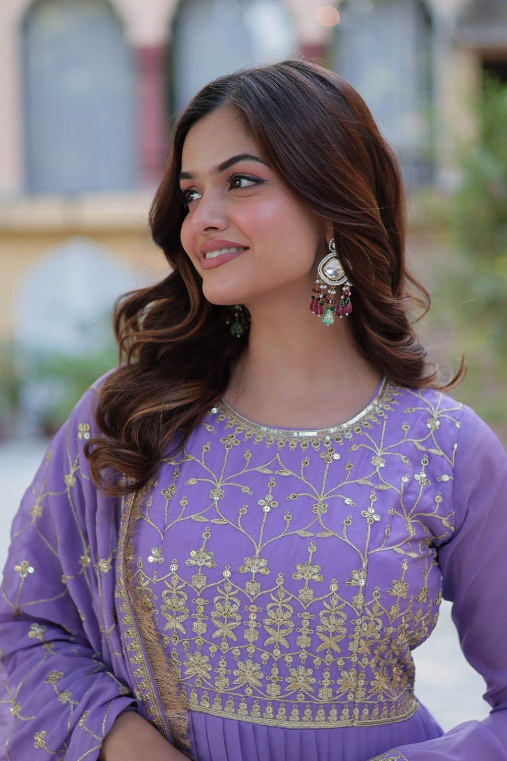 Purple Star Georgette Anarkali Set with Rich Sequins Embroidery