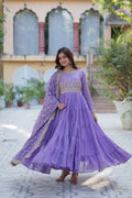 Purple Star Georgette Anarkali set with rich sequins embroidery and lace border