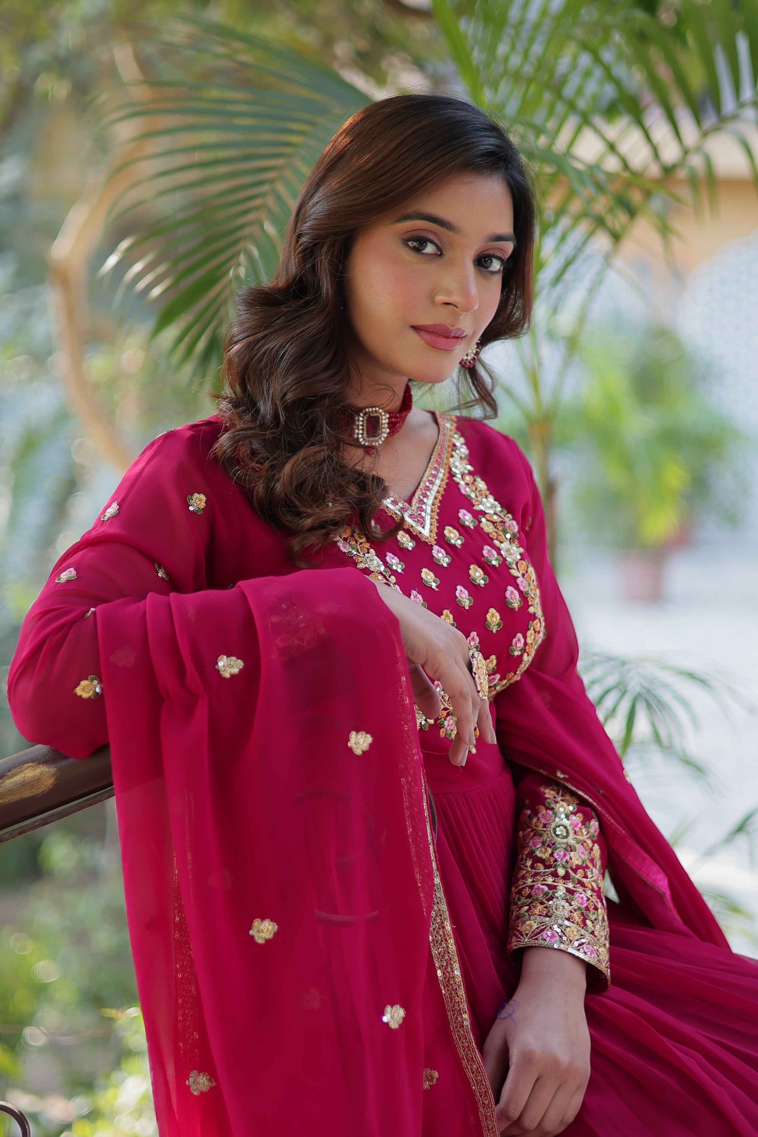 Pink Faux Georgette Sequins Embroidered Anarkali Set with Dupatta