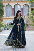 Jyoti Fashion Women's Rama Faux Georgette Zari Thread & Sequins Embroidered Anarkali Set with Dupatta