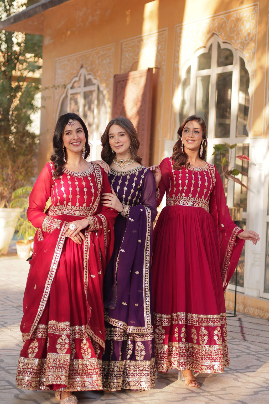 Maroon, Purple & Pink Sequins Embroidered Anarkali Set with Dupatta