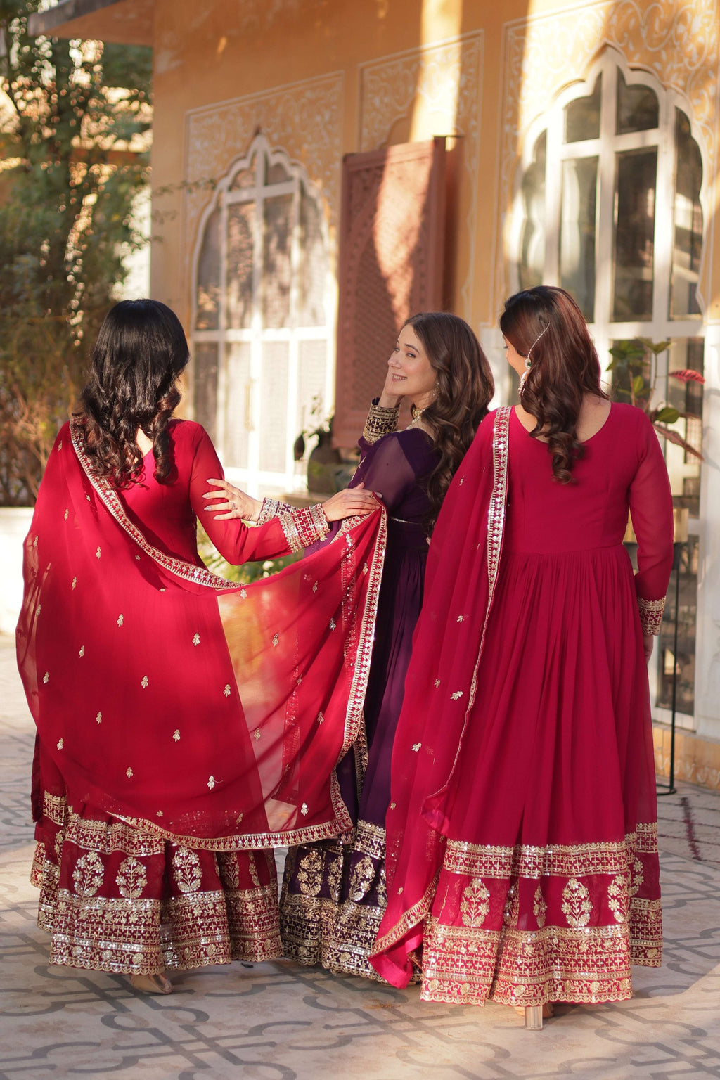 Maroon, Purple & Pink Sequins Embroidered Anarkali Set with Dupatta