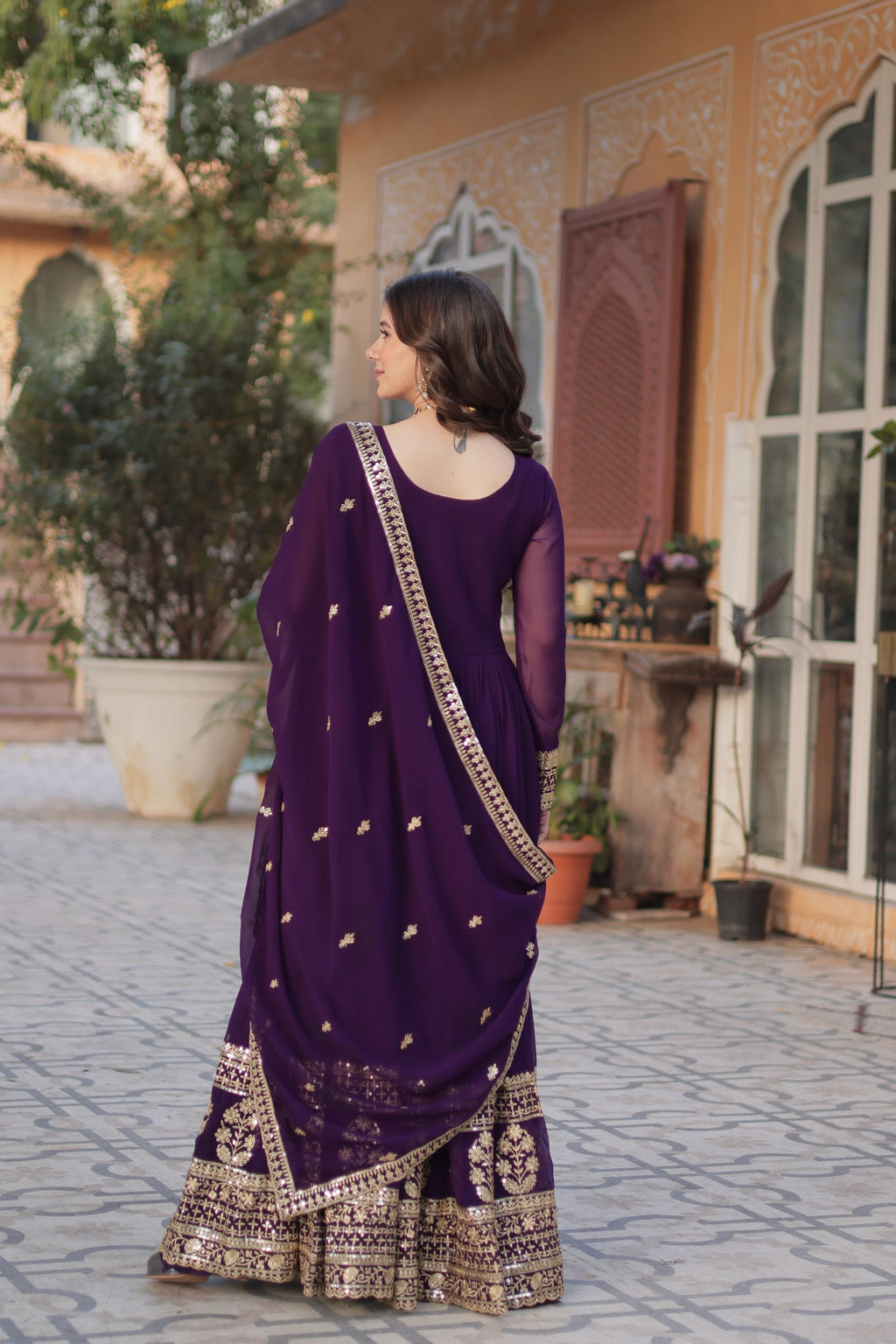 Purple Faux Blooming Sequins Zari Embroidered Anarkali Set