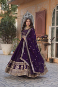 Purple Anarkali set in Faux Blooming fabric with Zari and sequins work