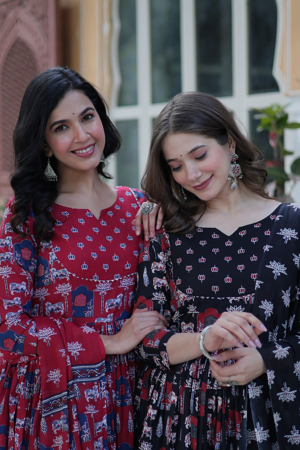 Women's Maroon & Black Cotton Printed Designer Anarkali Set