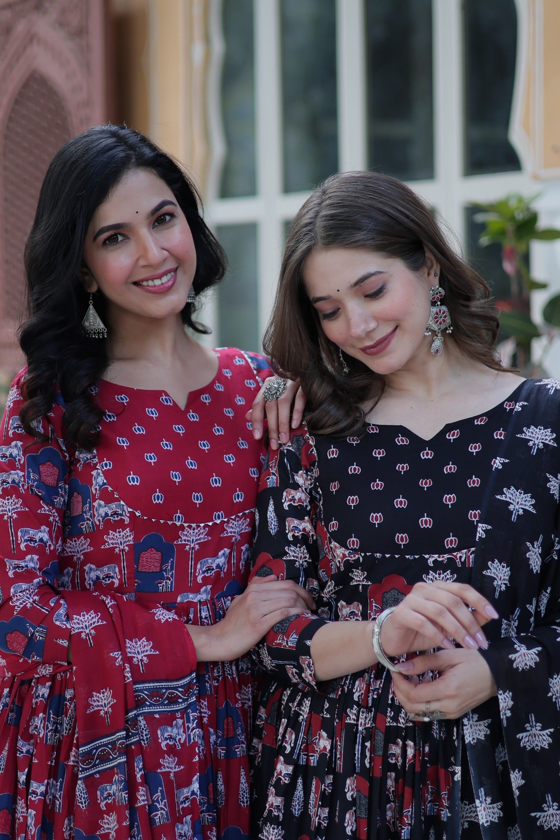 Women's Maroon & Black Cotton Printed Designer Anarkali Set