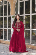Jyoti Fashion Women's Pink Faux Georgette Embroidered Designer Anarkali Set with Dupatta