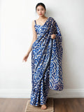 Jyoti Fashion Women's Blue Chinon Digital Printed Ready To Wear Saree with Blouse