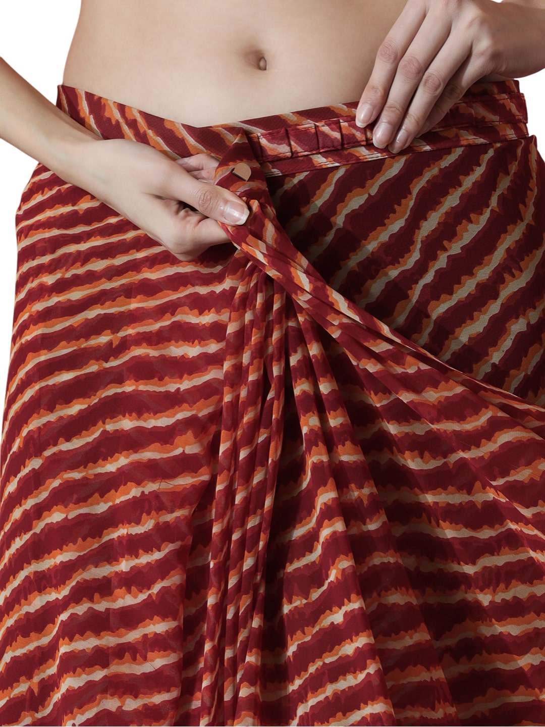 Maroon Marble Chiffon Printed Ready To Wear Saree with Blouse