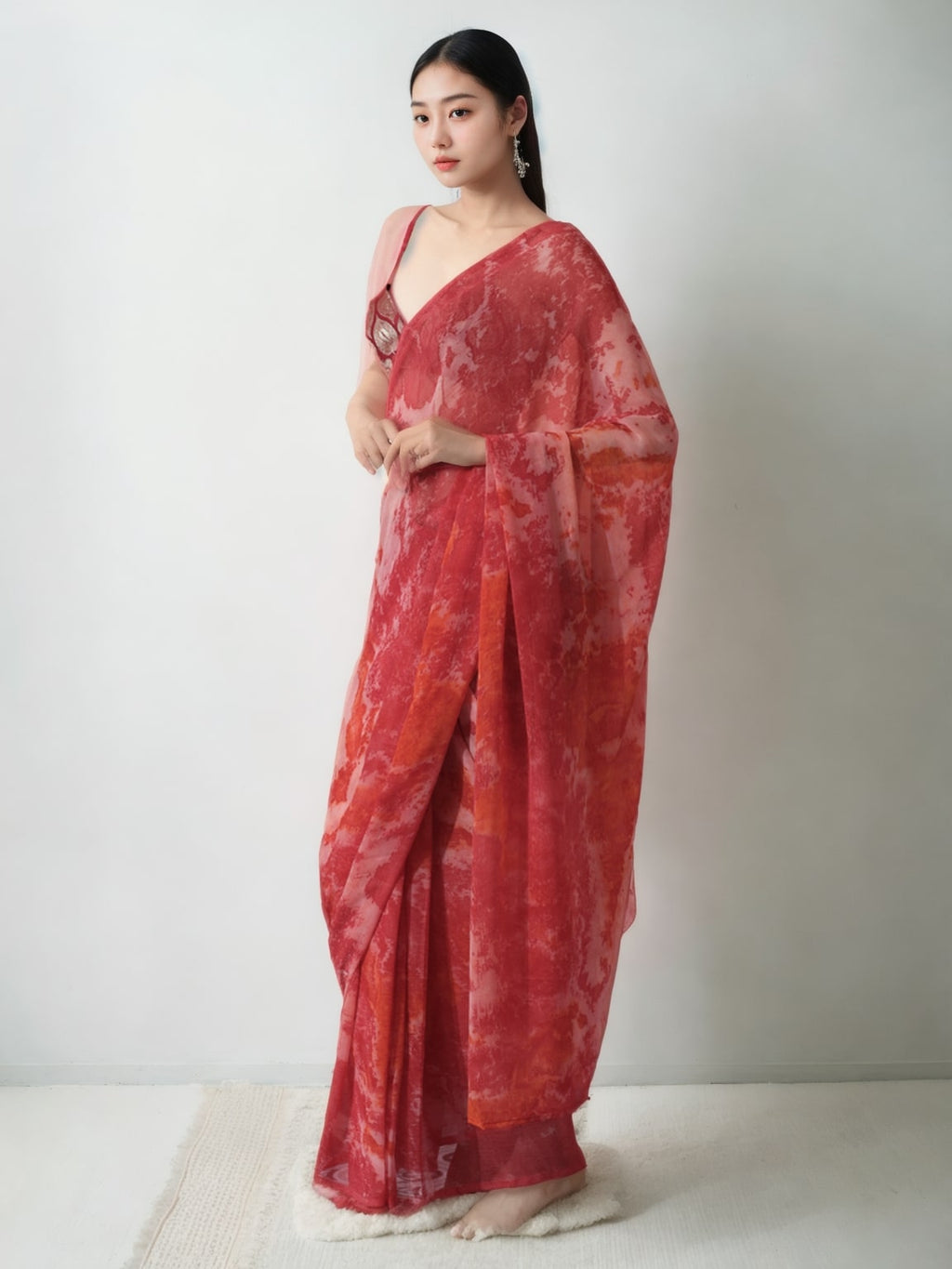 Women's Gajri Marble Chiffon Ready To Wear Printed Saree