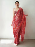 Gajri colored marble print chiffon ready-to-wear saree with matching blouse