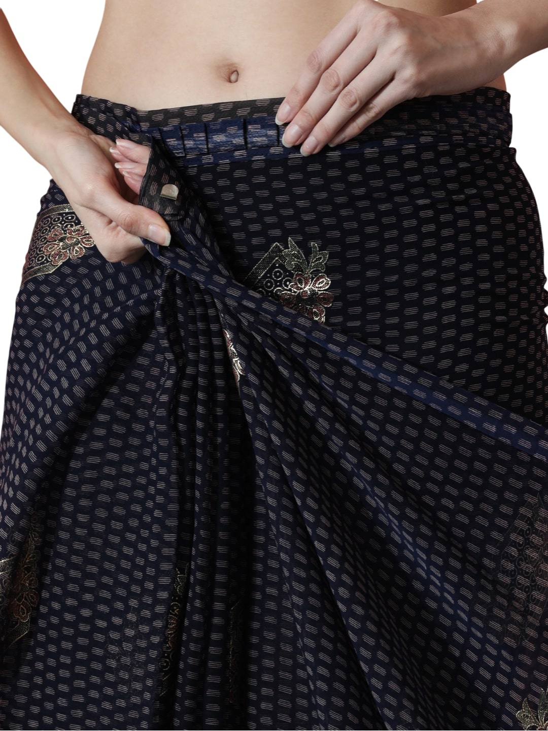 Women's Black Marble Chiffon Ready To Wear Saree with Blouse