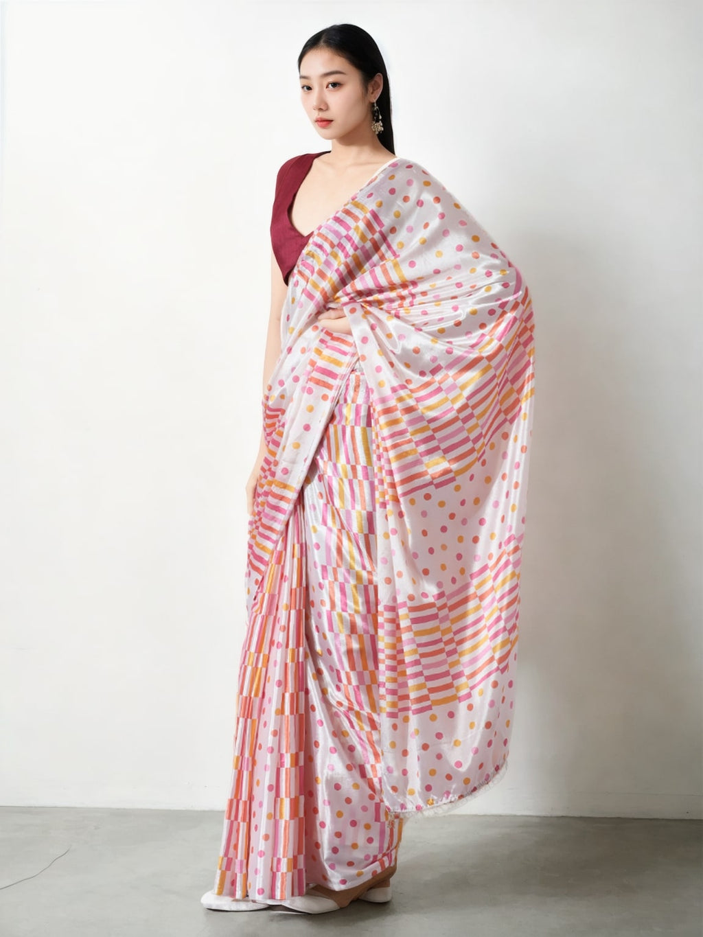 Multicolor Chinon Digital Printed Ready To Wear Saree