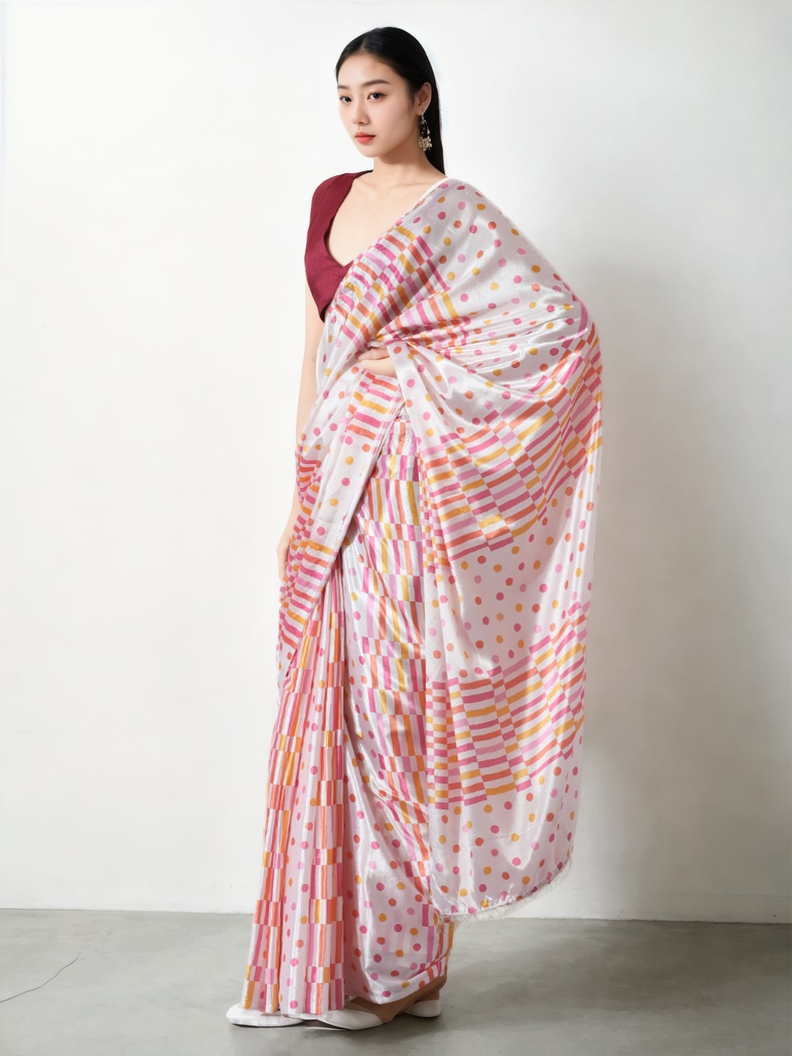 Multicolor Chinon Digital Printed Ready To Wear Saree
