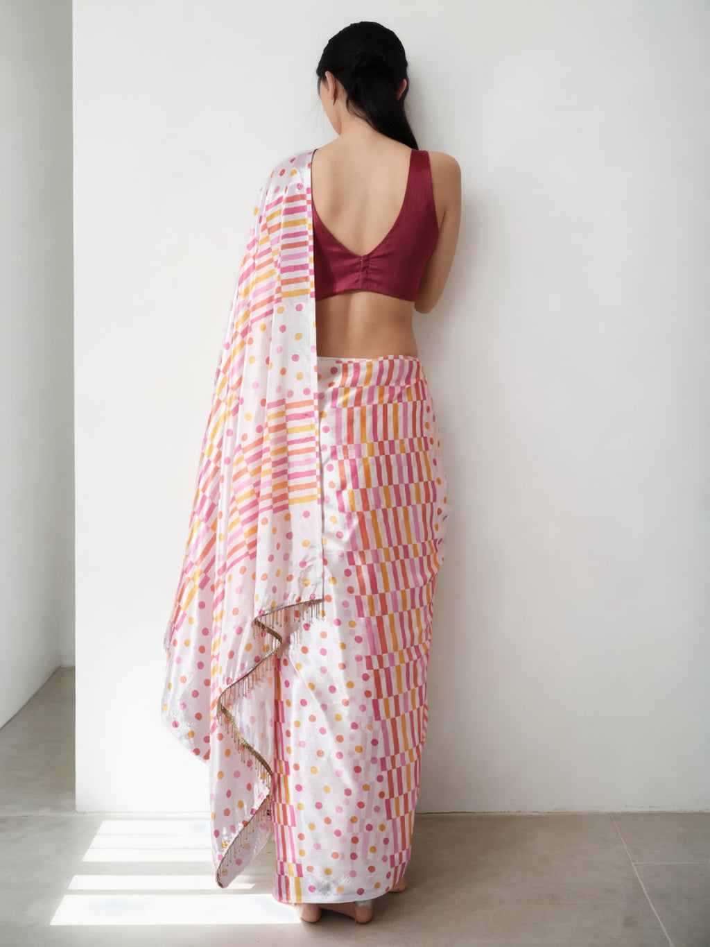 Multicolor Chinon Digital Printed Ready To Wear Saree