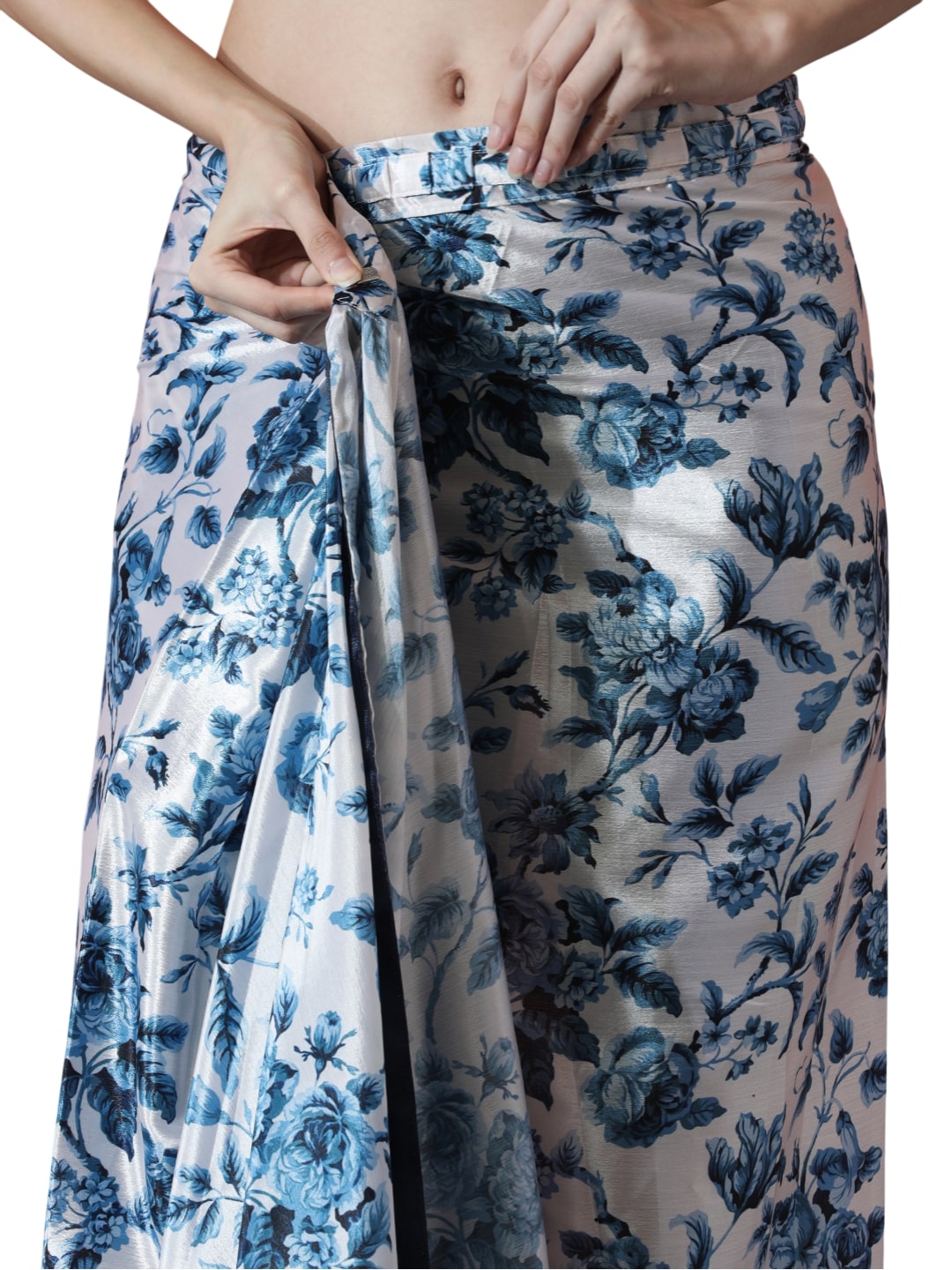Jyoti Fashion Women's Navy Blue Chinon Digital Printed Ready To Wear Saree with Blouse