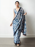 Jyoti Fashion Women's Navy Blue Chinon Digital Printed Ready To Wear Saree with Blouse