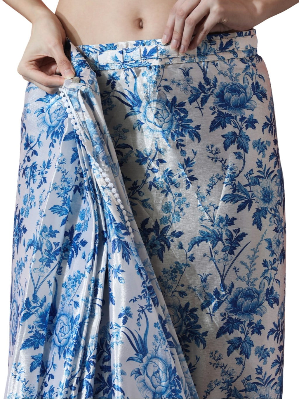 Jyoti Fashion Women's Blue Chinon Digital Printed Ready To Wear Saree with Blouse