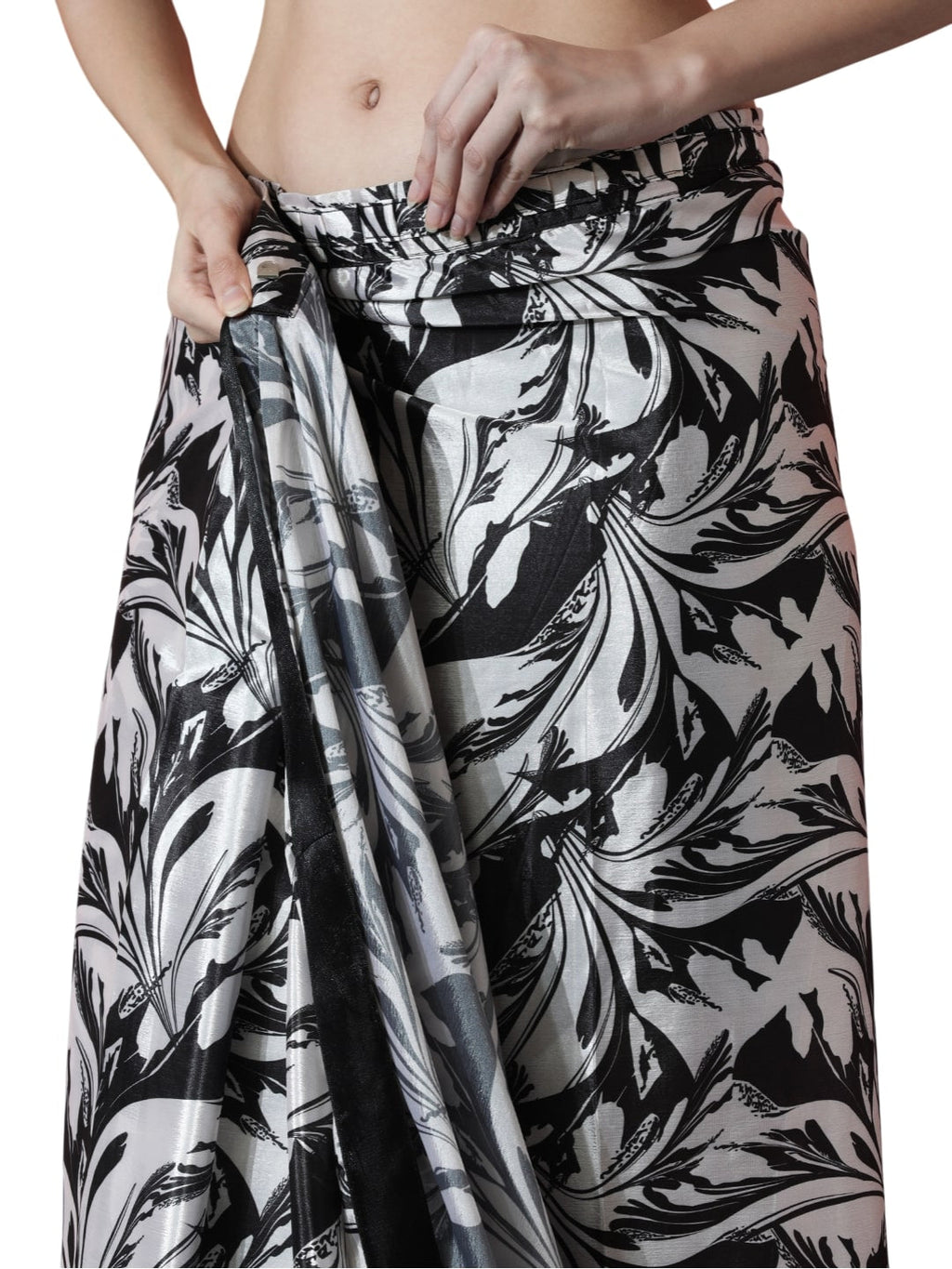 Black Chinon Digital Printed Ready to Wear Saree with Blouse