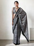 Elegant grey Chinon digital printed pre-stitched saree with matching blouse
