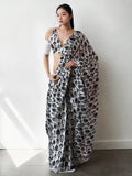 Jyoti Fashion Women's Black Chinon Digital Printed Ready To Wear Saree with Blouse