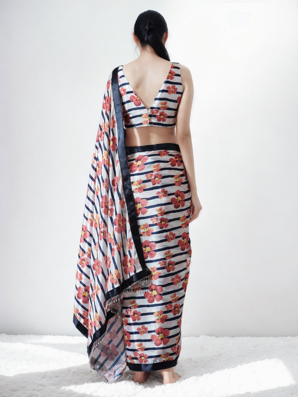 Multicolor Chinon Digital Printed Ready To Wear Saree