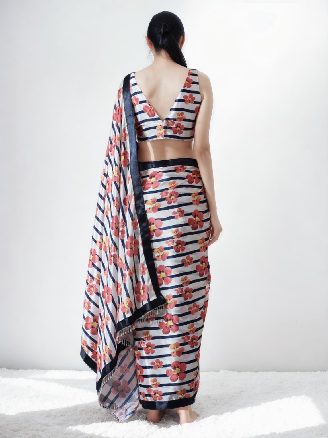 Multicolor Chinon Digital Printed Ready To Wear Saree