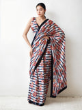 Multicolor floral print Chinon saree with lace border detail