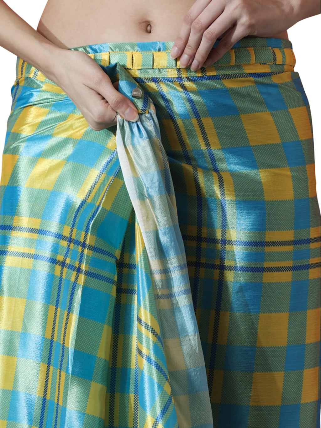 Sky Blue Chinon Digital Printed Ready To Wear Saree with Blouse