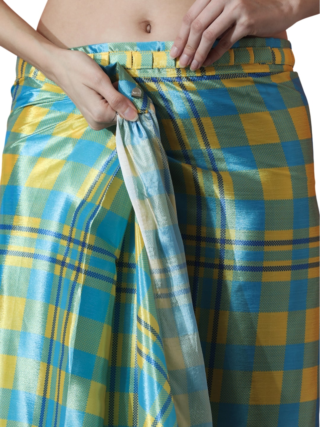 Sky Blue Chinon Digital Printed Ready To Wear Saree with Blouse