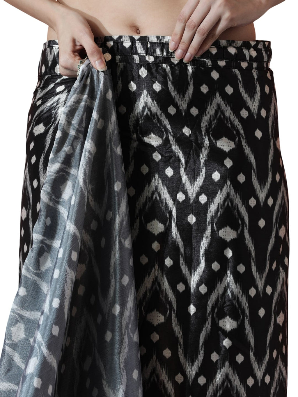 Women's Black Chinon Digital Printed Ready To Wear Saree