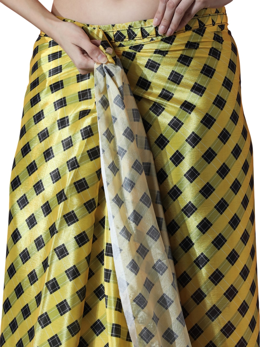 Mehendi Chinon Ready To Wear Saree with Blouse