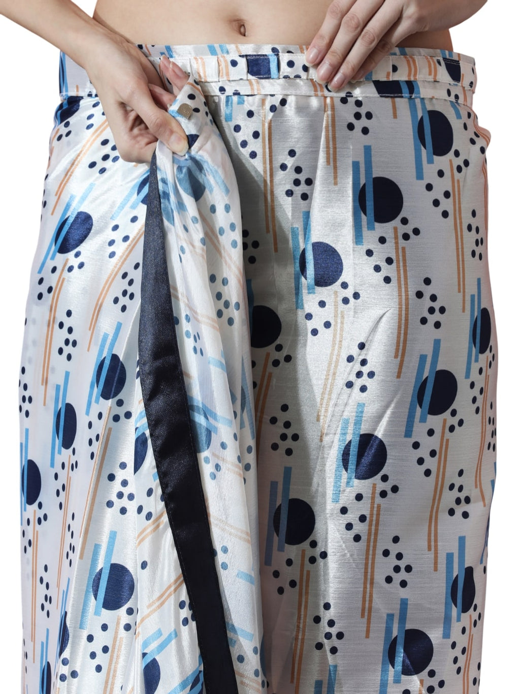 Multicolor Chinon Ready to Wear Saree with Geometric Print Blouse