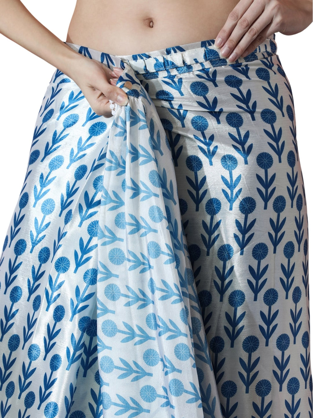 Women's Sky Blue Chinon Ready to Wear Saree with Blouse