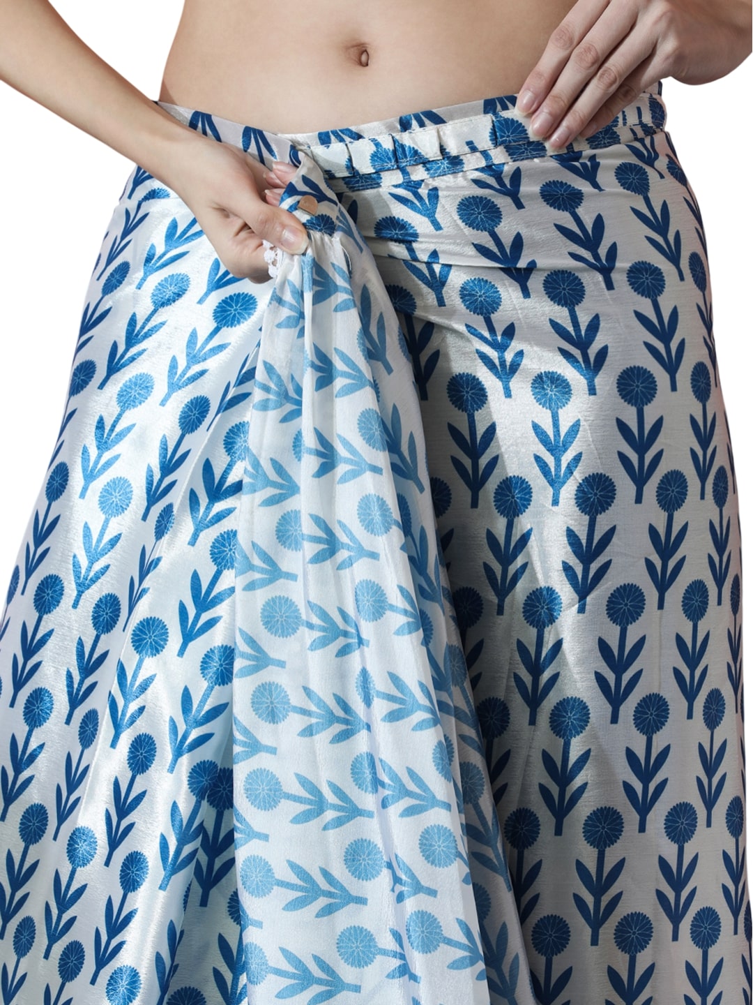 Women's Sky Blue Chinon Ready to Wear Saree with Blouse