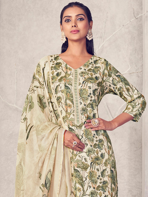 Cream Pure Pashmina Straight Kurta Set with Jacquard Weave