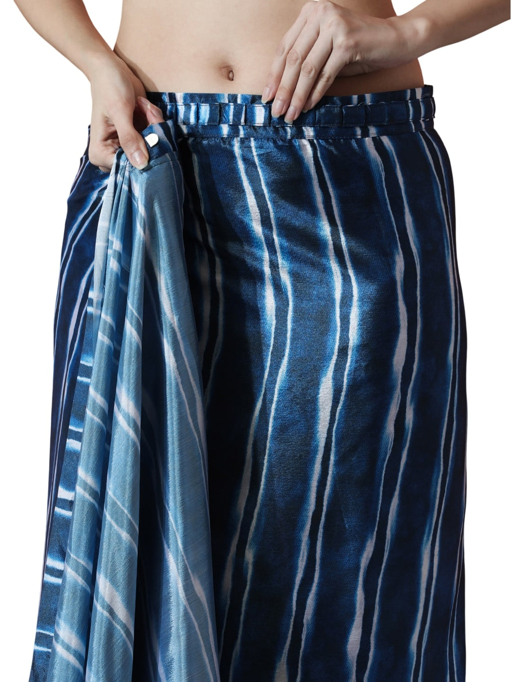 Women's Navy Blue Chinon Digital Printed Ready To Wear Saree