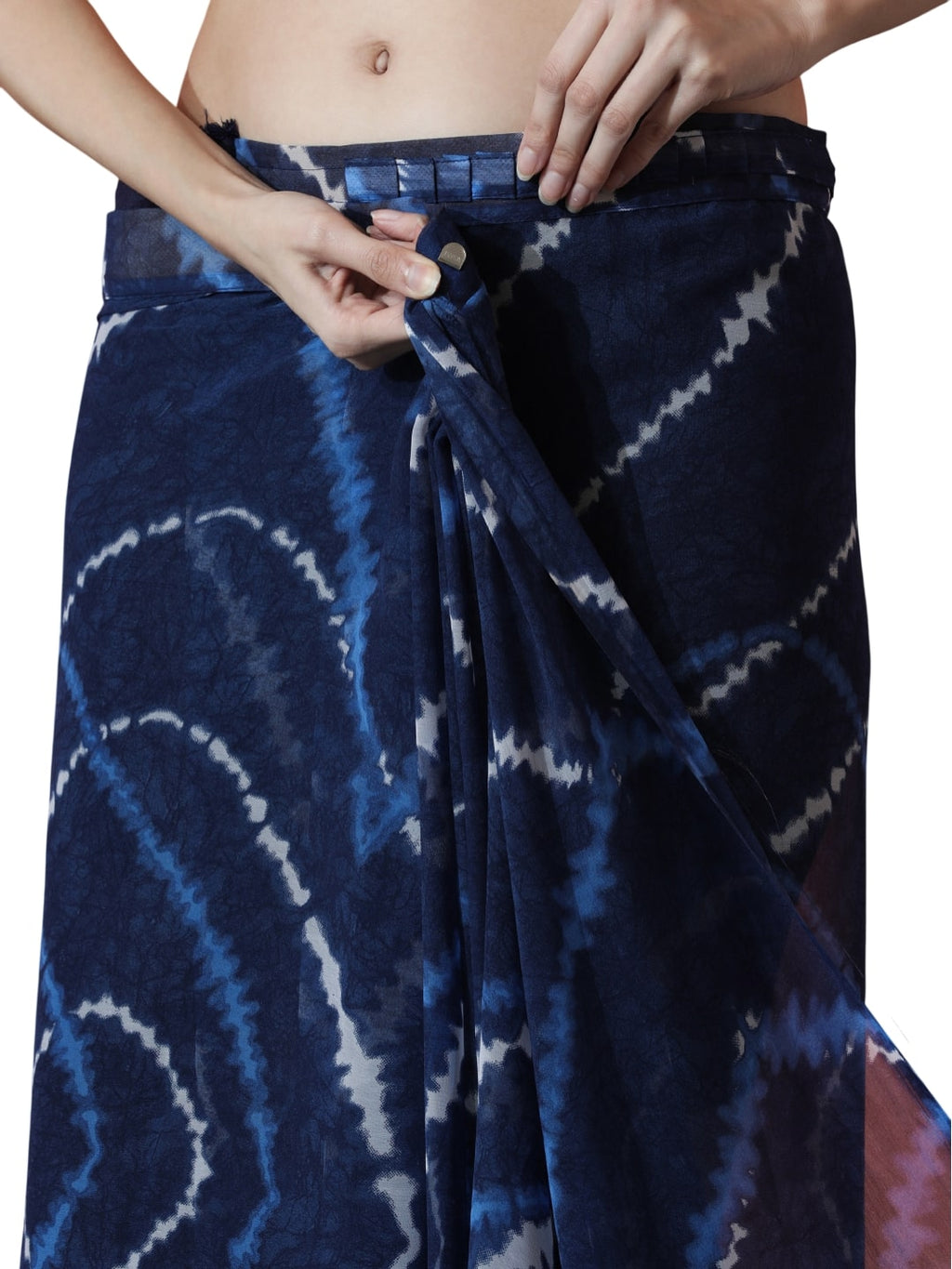 Dark Blue Marble Chiffon Ready to Wear Saree with Unstitched Blouse