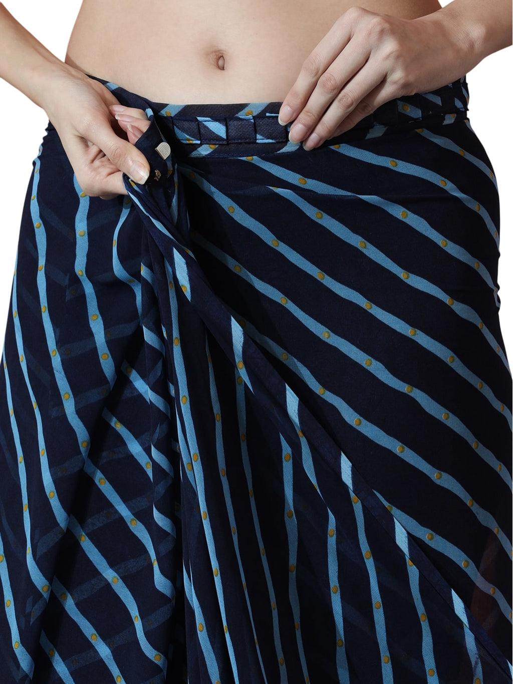 Dark Blue Marble Chiffon Ready to Wear Saree with Unstitched Blouse