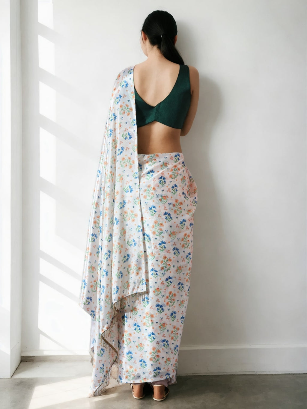 Multicolor Chinon Digital Printed Ready To Wear Saree with Blouse