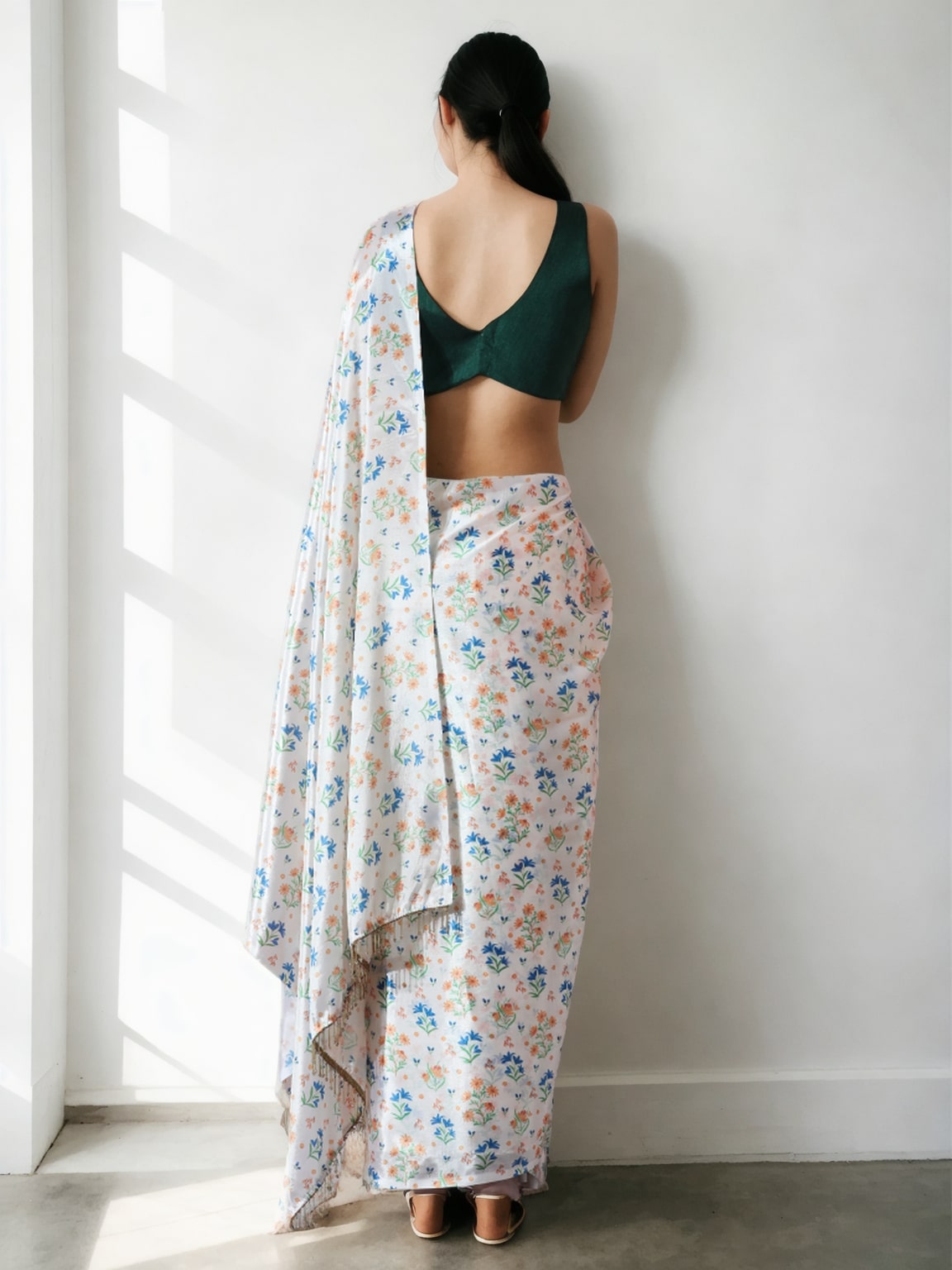 Multicolor Chinon Digital Printed Ready To Wear Saree with Blouse