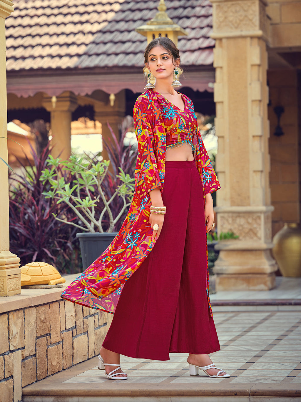 Pink Silk Indo-Western Kurta Set with Handwork