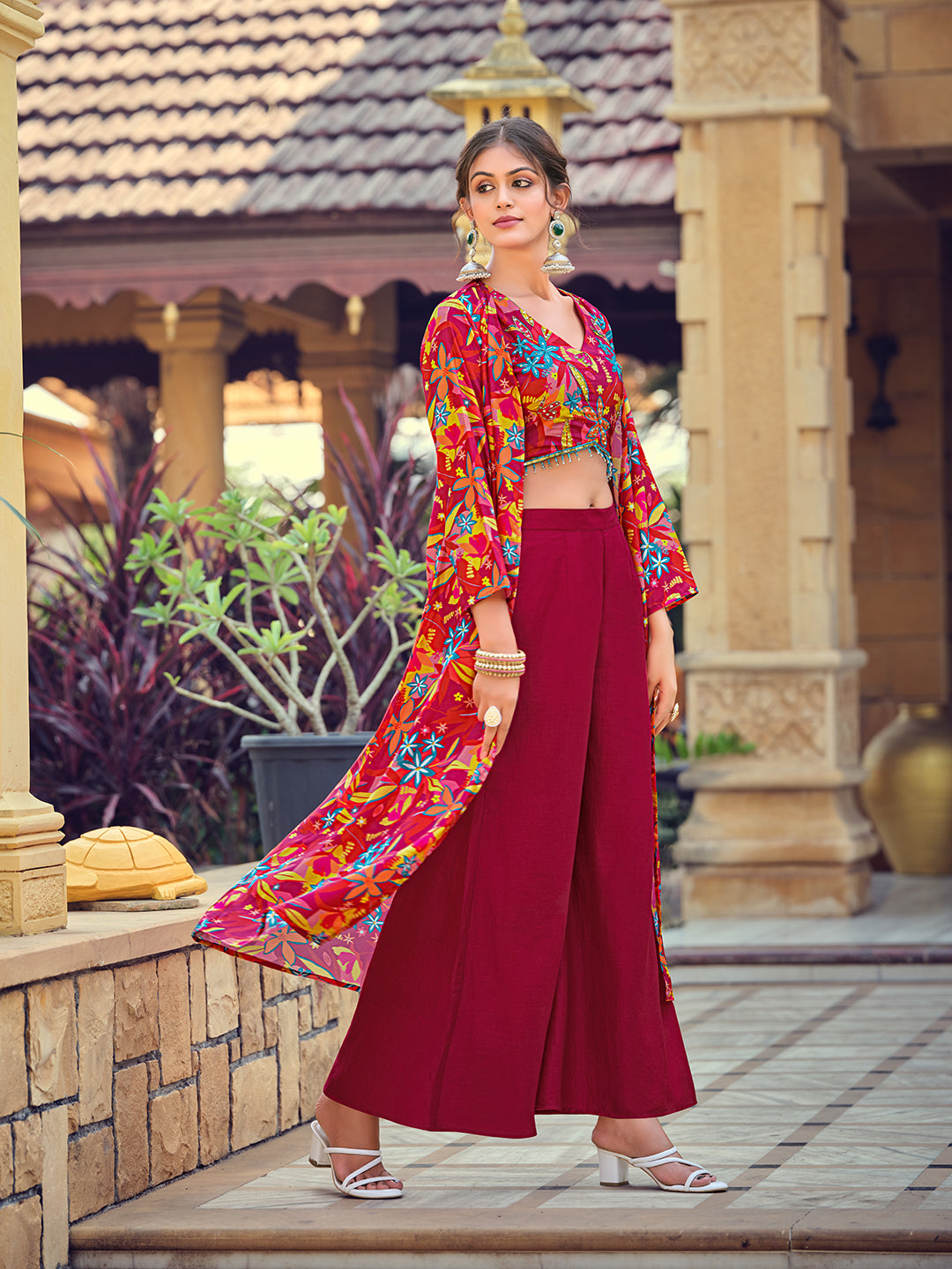 Pink Silk Indo-Western Kurta Set with Handwork
