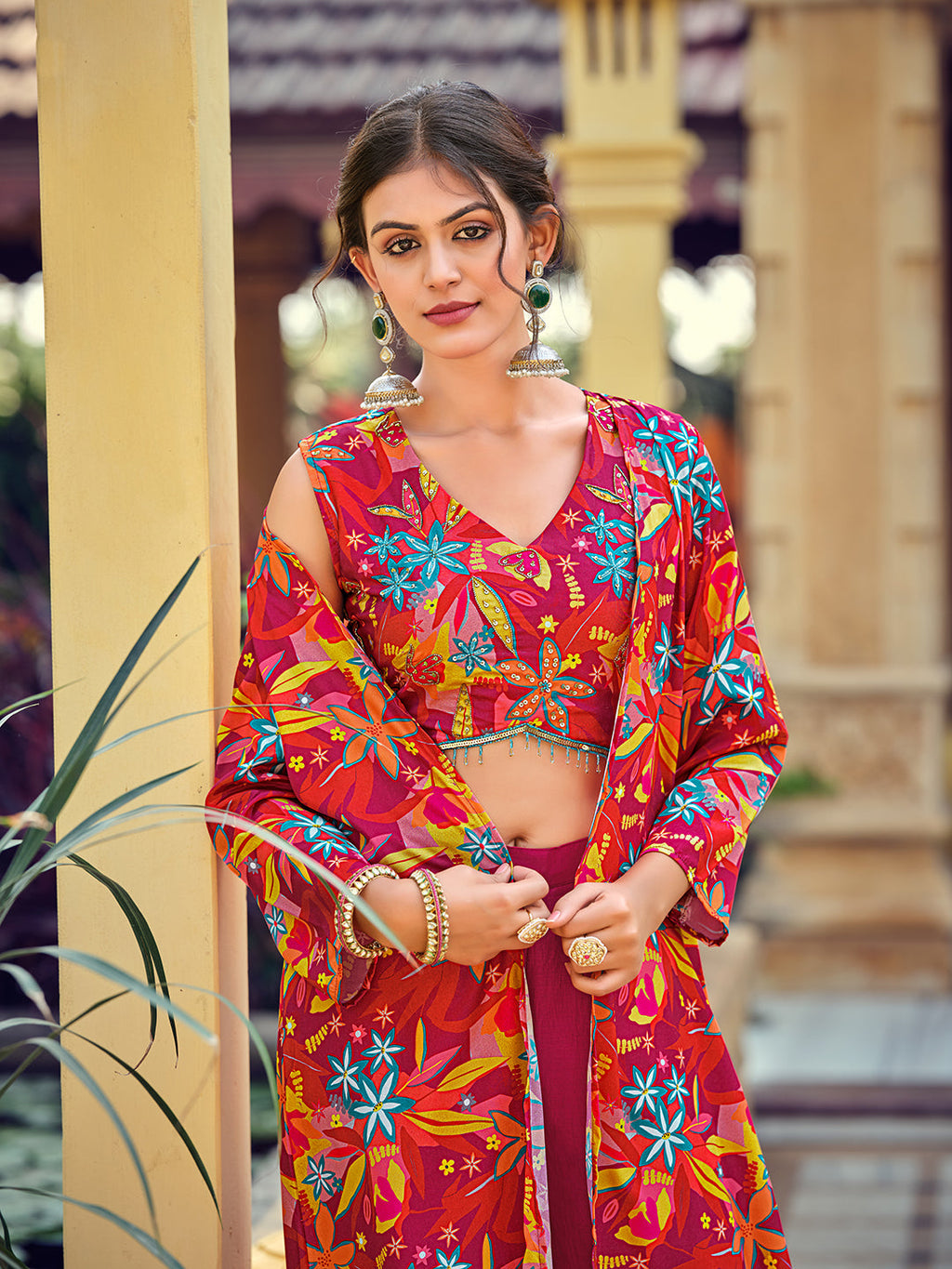 Pink Silk Indo-Western Kurta Set with Handwork