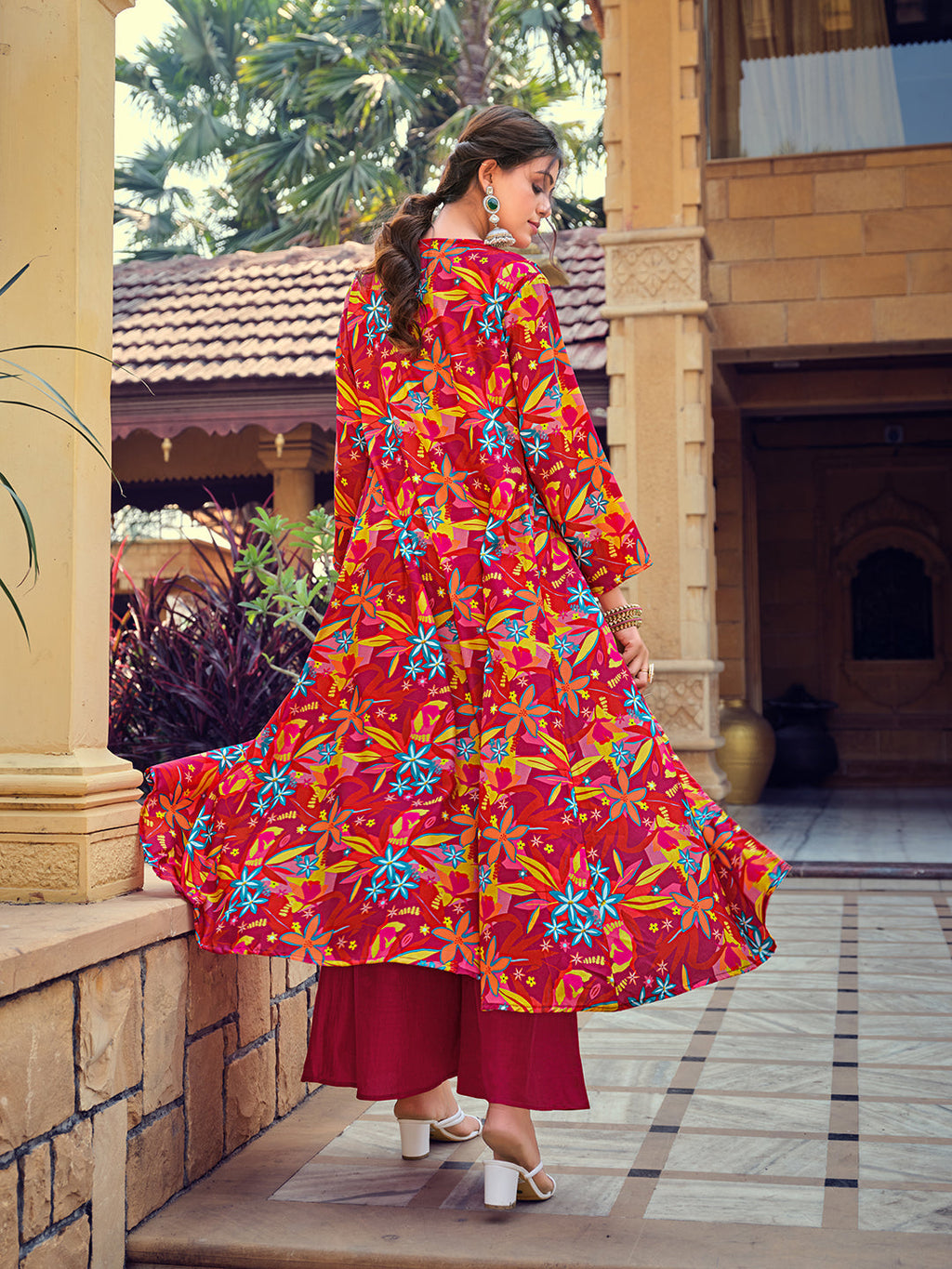 Pink Silk Indo-Western Kurta Set with Handwork