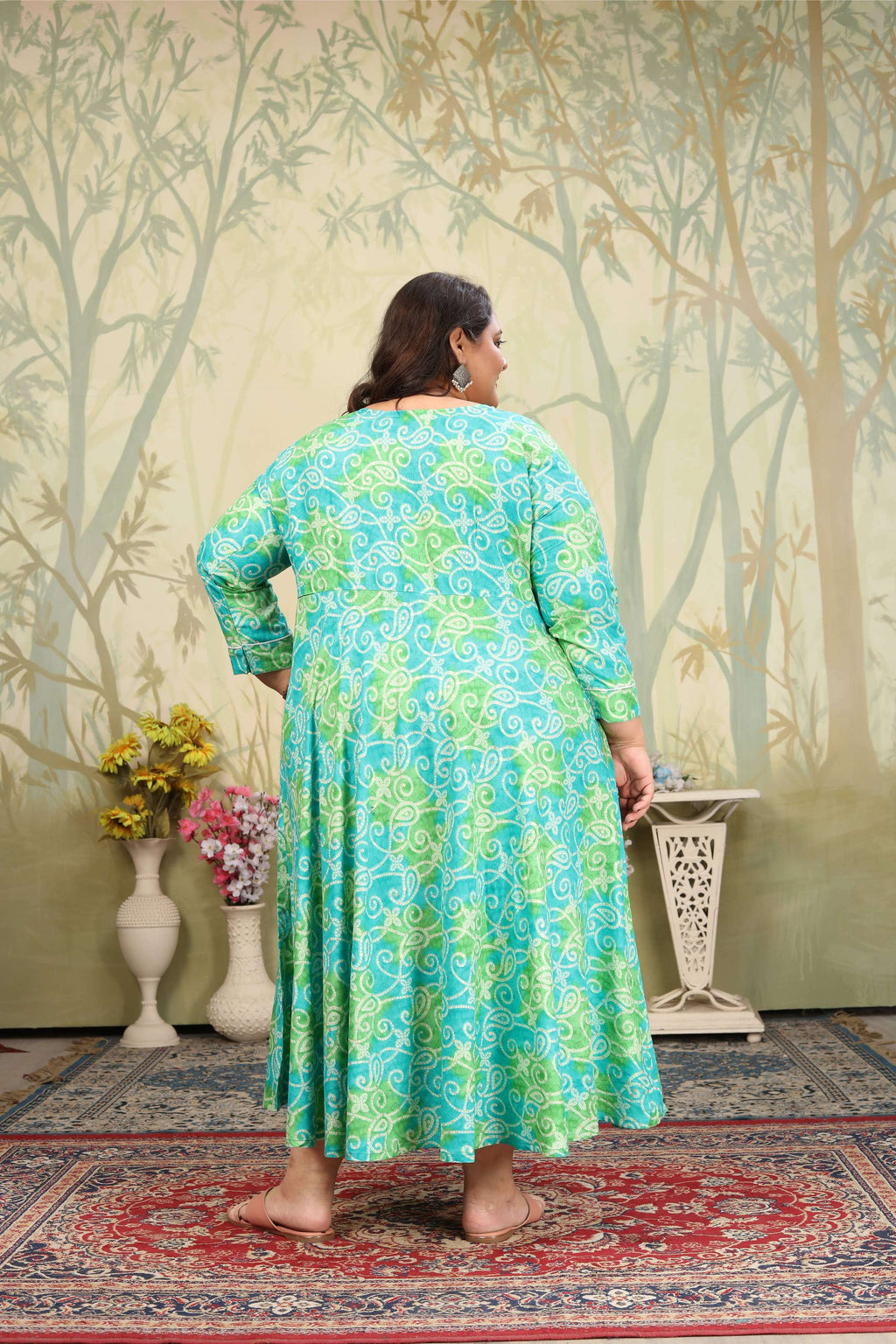 Sky Blue Rayon Floral Print Anarkali Set with Sequins