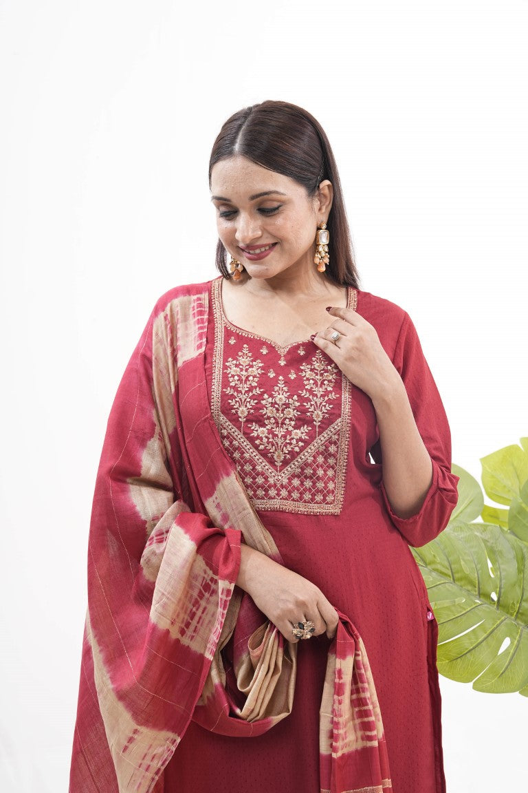 Women's Purple Roman Silk Sequins Embroidered Straight Kurta Set