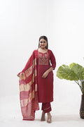Women wearing a purple Roman silk straight kurta with elegant sequins embroidery