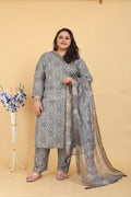 Grey rayon straight kurta with digital print and handwork detailing